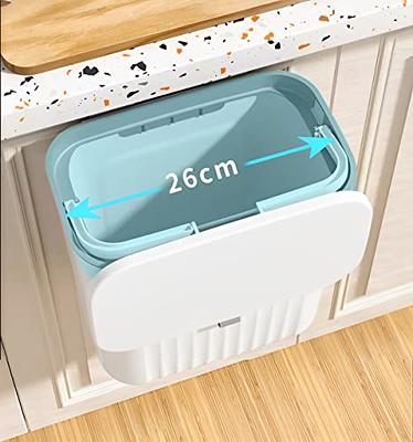 2.4 Gallon Kitchen Compost Bin for Counter Top or Under Sink, Hanging Small  Trash Can with Lid for Cupboard/Bathroom/Bedroom/Office/Camping, Mountable