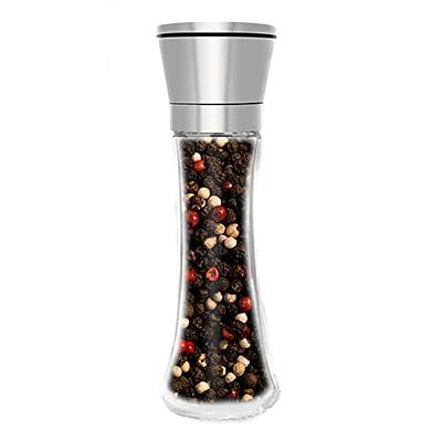 Great Grips Pepper and Salt Grinder Set- Refillable Pepper Grinders 5 Coarseness Fit Pink Himalayan & Sea Salt, Black Peppercorn TREBLEWIND