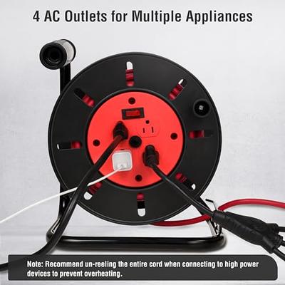 Suraielec Extension Cord Reel, 15 AMP Circuit Breaker, Multiple Outlets,  Holds 1