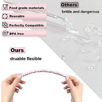 6pcs Reusable Glass Straws, 200mm/8inch Long, 8mm/0.3 Dia Cute Straws - Pink