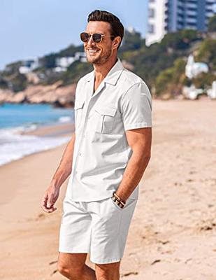 COOFANDY Men's Beach Wedding Shirt Casual Short Sleeve Linen