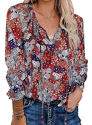 HUTONG Women's Casual Bohemian V Neck Top Loose Floral Print Long Sleeve  Beach Shirt Blouse Oversized V Neck T Shirts for, Blue, X-Large :  : Clothing, Shoes & Accessories