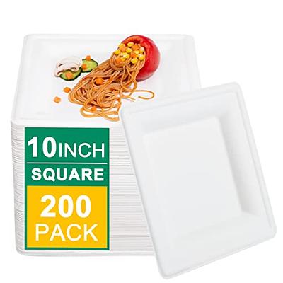 KTCNMER Compostable Party Paper Plates Set -[300 Pcs] 10 inch&8 inch Square Brown Paper Plates Heavy Duty, Utensils and Napkins - Eco Friendly