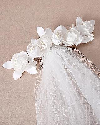 White Floral Headband Veil for Women and Girls, Bridal Hair Piece