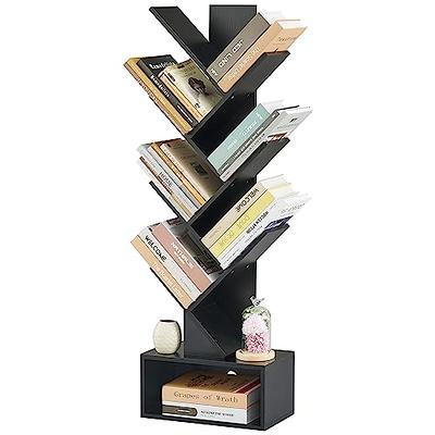 Rolanstar Bookshelf with Drawer, 9 Shelf Tree Bookshelf, Wooden Bookshelves  Storage Rack for CDs/Movies/Books, Rustic Brown Bookcase, Utility