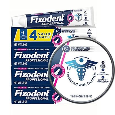 Fixodent Pure Strength Secure Denture Adhesive Cream for Full and Partial  Denture Wearers, 2.4oz (Pack of 4)