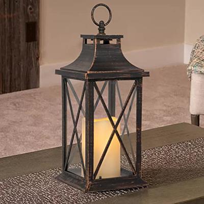 Battery Operated Metal Lantern with LED Candle - Crisscross