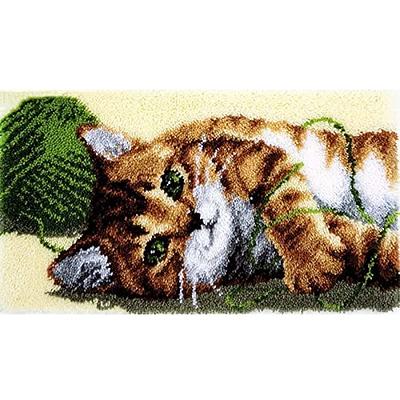 Two Kittens Cat Latch Hook Pillow Kit Hooked Cushion for Adult