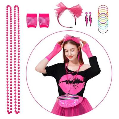 Z-Shop 80s Costumes Outfit Accessories for Women - 1980s Shirts Clothes,Leg  Warmers,Rocker Wigs,Madonna Tutu for Halloween (Medium, Hot Pink)