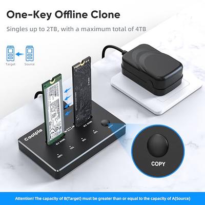 USB C 3.2 Gen2 10Gbps Dual Bay M.2 Enclosure, Offline Cloner USB C to NVME  SSD Enclosure External Hard Drive Duplicator for M Key (B+M Key) NVMe PCIe