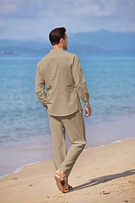 COOFANDY Men's Cotton Linen Pants Elastic Waist Lightweight Casual Pants  Slim Fit Yoga Beach Pants with Pockets