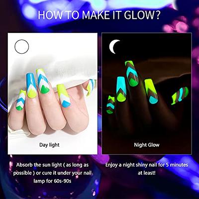 Glow in the Dark Nail Gel Polish LUMINOUS Neon Rainbow Colours Night Glowing