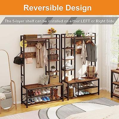 Rustic Farmhouse Wood Entryway Rack with Five Metal Hooks