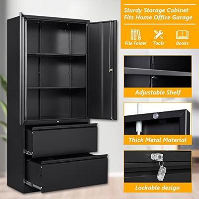 STANI 4 Drawer File Cabinet with Lock, Black Vertical Metal Filing Cabinets  Home Office Storage File Cabinet for Hanging Files Folders Letter/Legal/A4