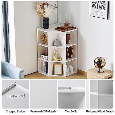 PHOYAL Corner Cabinet, Wooden Corner Storage Cabinet with USB and