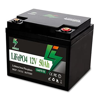 12V 50Ah LiFePO4 Deep Cycles Lithium Battery 640Wh for Solar RV Marine  Off-grid