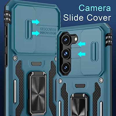 DEERLAMN for Samsung Galaxy S23 Ultra Case with Slide Camera Cover,Built-in  Rotated Ring Kickstand [Full Camera Protection] [Military Grade] Heavy