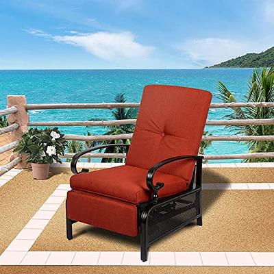 Red Adjustable Wicker Outdoor Recliner with Water Resistant Cushions