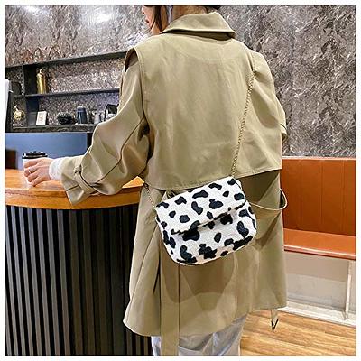 Gets Cute Stylish Leopard Plush Clutch Bag with Chain Small Fuzzy Handbag  Evening Bags Dress Purse for Women (Brown): Handbags