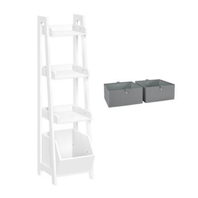 RiverRidge Home Amery 2-Tier Ladder Wall Shelf with Hooks, White