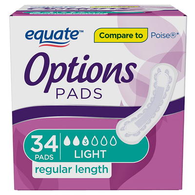 Equate Options Incontinence Pads for Women, Light Absorbency , Regular  Length (34 Count) - Yahoo Shopping