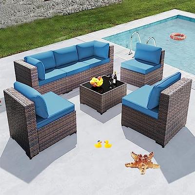 Clearance! Patio Outdoor Furniture Sets, 7 Pieces All-Weather Rattan  Sectional Sofa with Tea Table and Cushions, PE Rattan Wicker Sofa Couch