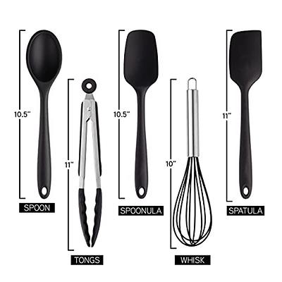 Zulay Kitchen Non-Stick Silicone Utensils Set with Acacia Wood Handles 5 Piece Silicone - Blue