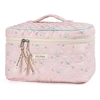 Paterr 3 Pieces Cotton Quilted Makeup Bag Set Coquette Cosmetic Bag  Aesthetic Travel Toiletry Bags Cute Pouch Kawaii Aesthetic for Women (Pink  Flower)