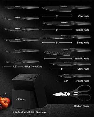 Astercook Knife Set, Kitchen Knife Set with Built-in Sharpener