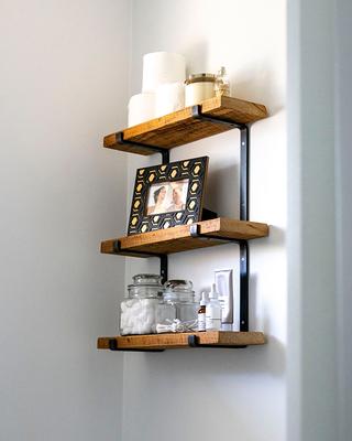 Reclaimed Barn Wood Floating Accent Shelves | Flush Mount Floating Brackets  | Set of 2