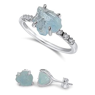 Raw Blue Aquamarine Crystal Dangle Drop Earrings Luna Tide