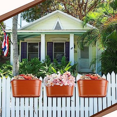 Wall Plastic Pots, Hanging Planters with S Hooks,Indoor Half Round Plant  Holders for Fence Display Flowers or Plants (2 Pack)