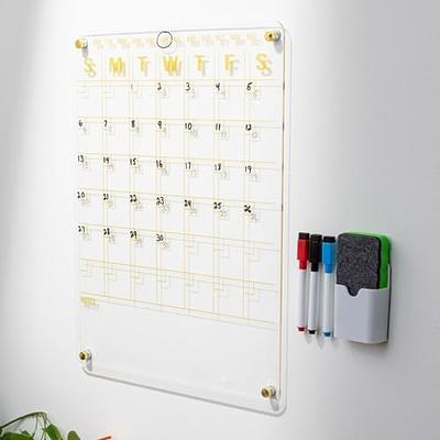 Large Magnetic Acrylic Calendar for Fridge, Vertical Gold Font Transparent  Acrylic Planning Board with Magnetic Cup Holder, Pens & Eraser