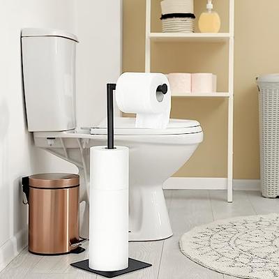 Toilet Paper Holder Stand, Black Metal Pipe Freestanding Bathroom Tissue  Storage, Floor Standing Spare Roll Reserve