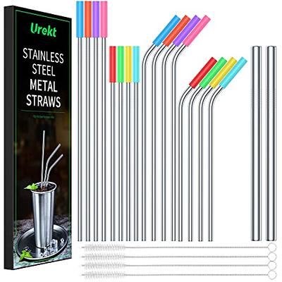 18-Pack Reusable Stainless Steel Straws with Soft Silicone Tips