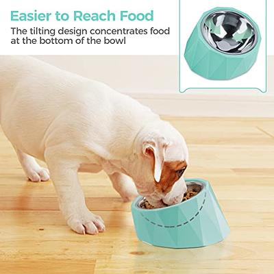 Raised Dog Bowls for Small Dogs, Adjustable Elevated Slanted Dog Bowls for  French Bulldog, Tilted Easy Eat Pet Feeder, Bamboo Feeding Stand with