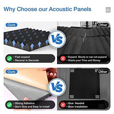 48 Pack Acoustic Panels With Self-Adhesive,1 X 12 X 12 Quick-Recovery  Sound Proof Foam Panels, Acoustic Foam Wedges High Density, Soundproof Wall