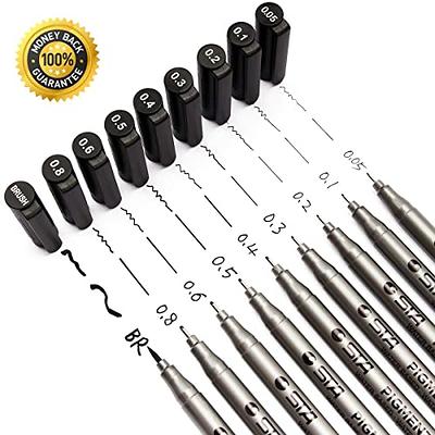 Set of 10 Black Micro-Pen Fineliner Ink Pens, Anti-Bleed