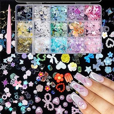 1200 Pcs Colorful Half Round Imitation Pearl Plastic Rhinestone Flat Back  Pearl Bead Flower Heart Bow Nail Charms Mixed Styles DIY Pearls for Crafts