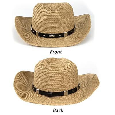 Straw Cowboy Hat for Women Men Western Sun Hat Wide Brim Summer Belt Cowgirl  Hats - Yahoo Shopping