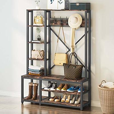 Wooden Entryway Coat Rack With Hooks, Rustic Wooden Shelf