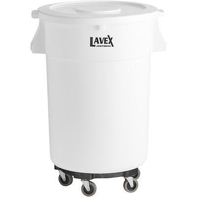 Lavex 32 Gallon Brown Round Commercial Trash Can with Lid and Dolly