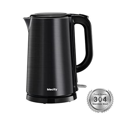 Ovente 1.7L Electric Kettle, Double Wall 304 Stainless Steel Water Boiler, Auto