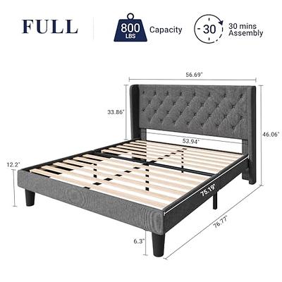 Allewie Queen Size Platform Bed Frame with Fabric Upholstered Headboard,  Dark Grey