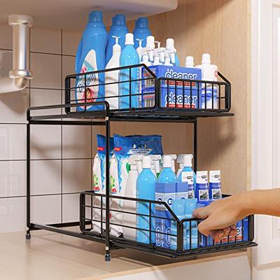 2-Pack White Slip Grip Under Sink Organizer, Bathroom & Kitchen Cabinet  Storage Organizer with Utility Hooks & Side Caddy, For H