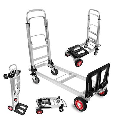 Folding Hand Truck, Portable Dolly Cart Convertible 2 Wheel Dolly Cart & 4  Wheel Push Cart with Swivel Wheels, Dual Purpose Heavy Duty Platform Push