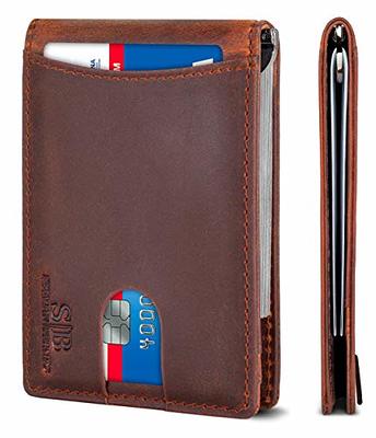 Money Clip Leather Wallet For Men Slim Front Pocket RFID Blocking