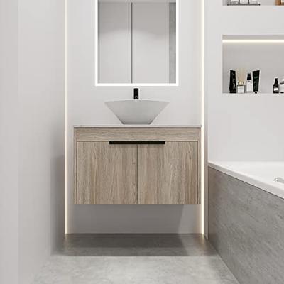Miniyam 18 Bathroom Vanity Sink Combo for Small Space, Wall Mounted  Cabinet Set with Resin Basin Sink, Oak