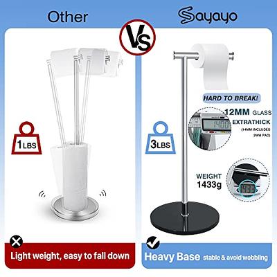 Floor Standing Toilet Paper Holder Black Toilet Roll Holder for Bathroom  304 Stainless Steel Pole 12MM Thick Tempered Glass Base