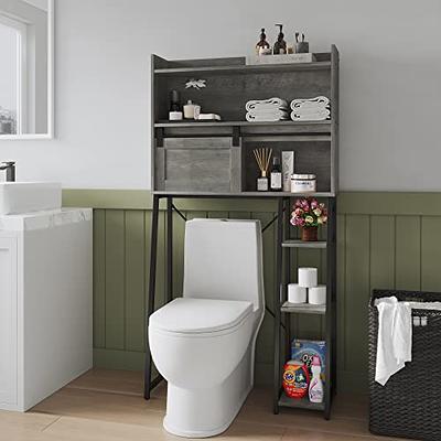 White Metal Bathroom Table Stand Storage Shelf with Dual Toilet Paper Holder